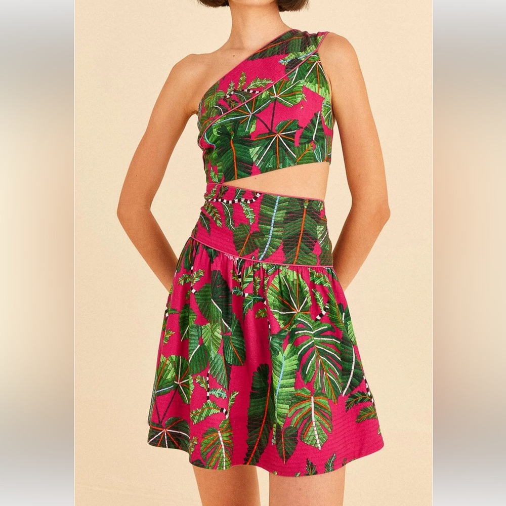 Farm Rio Tropical pink One-Shoulder mini Dress